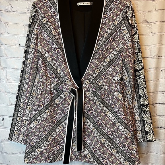 NEW Alice + Olivia Lincoln Print Piped Drawstring Blazer In Dream Castle/ Combo - Picture 2 of 16